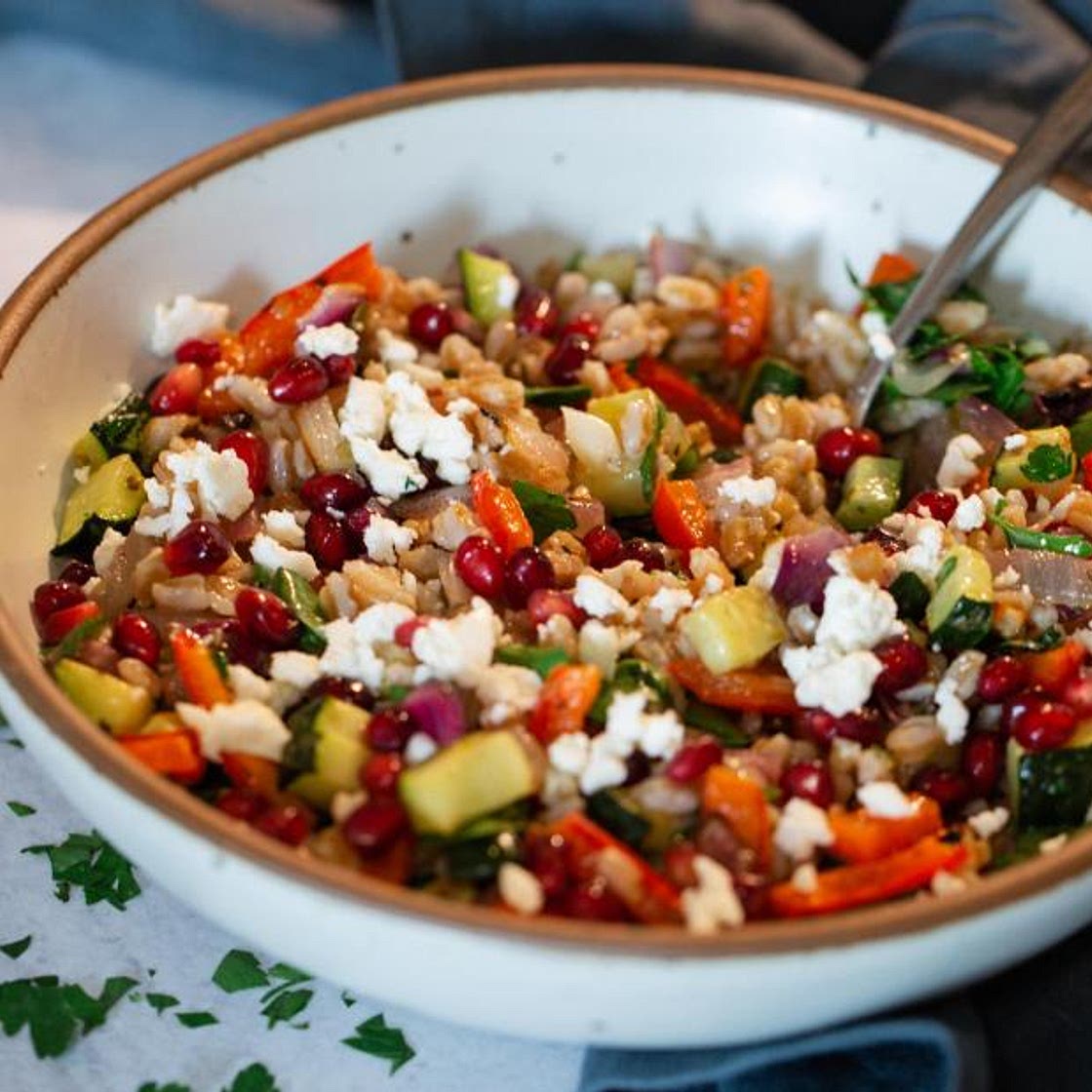 Warm Farro Grain Salad With Pomegranate