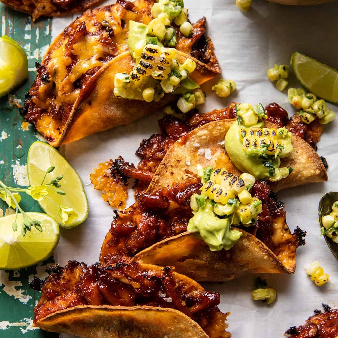 Crispy Chipotle BBQ Chicken Tacos with Creamy Charred Corn Salsa