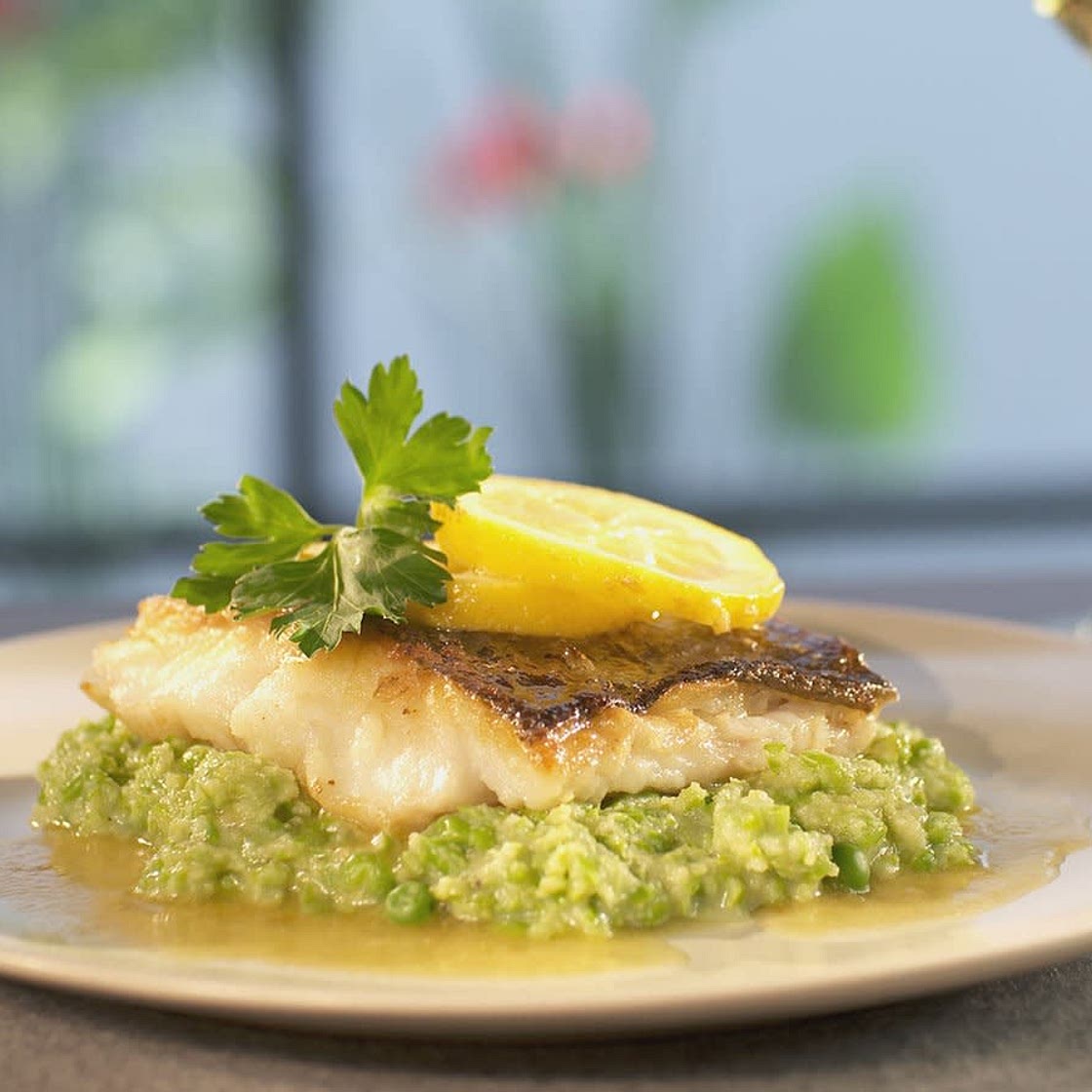 Fisch: Kabeljau Erbsen-Kartoffelpüree