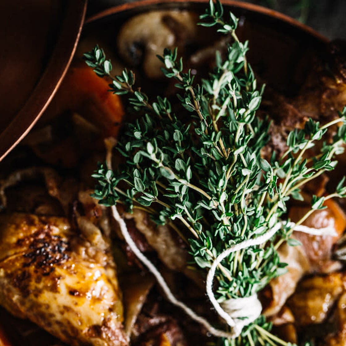 Geflügel: Hähnchen Coq au vin