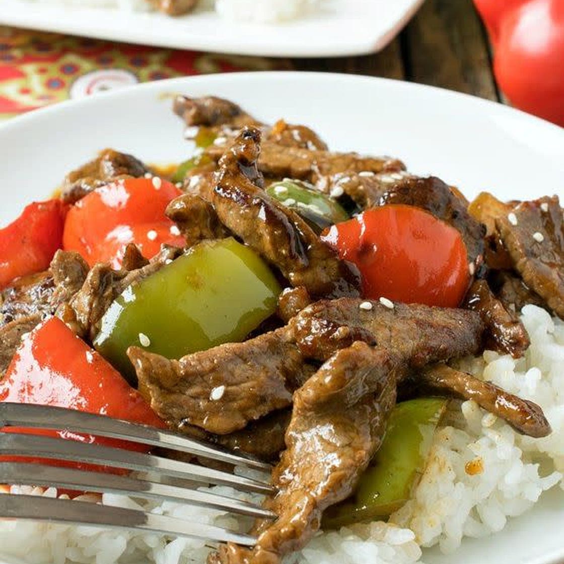 asian steak bites with bell peper