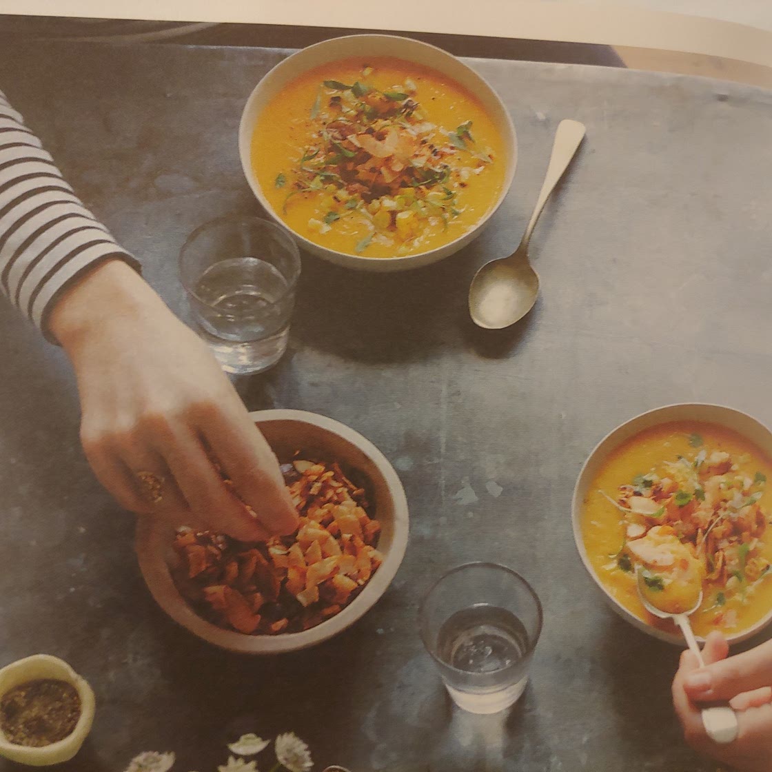 Smoky chowder with maple toasted coconut