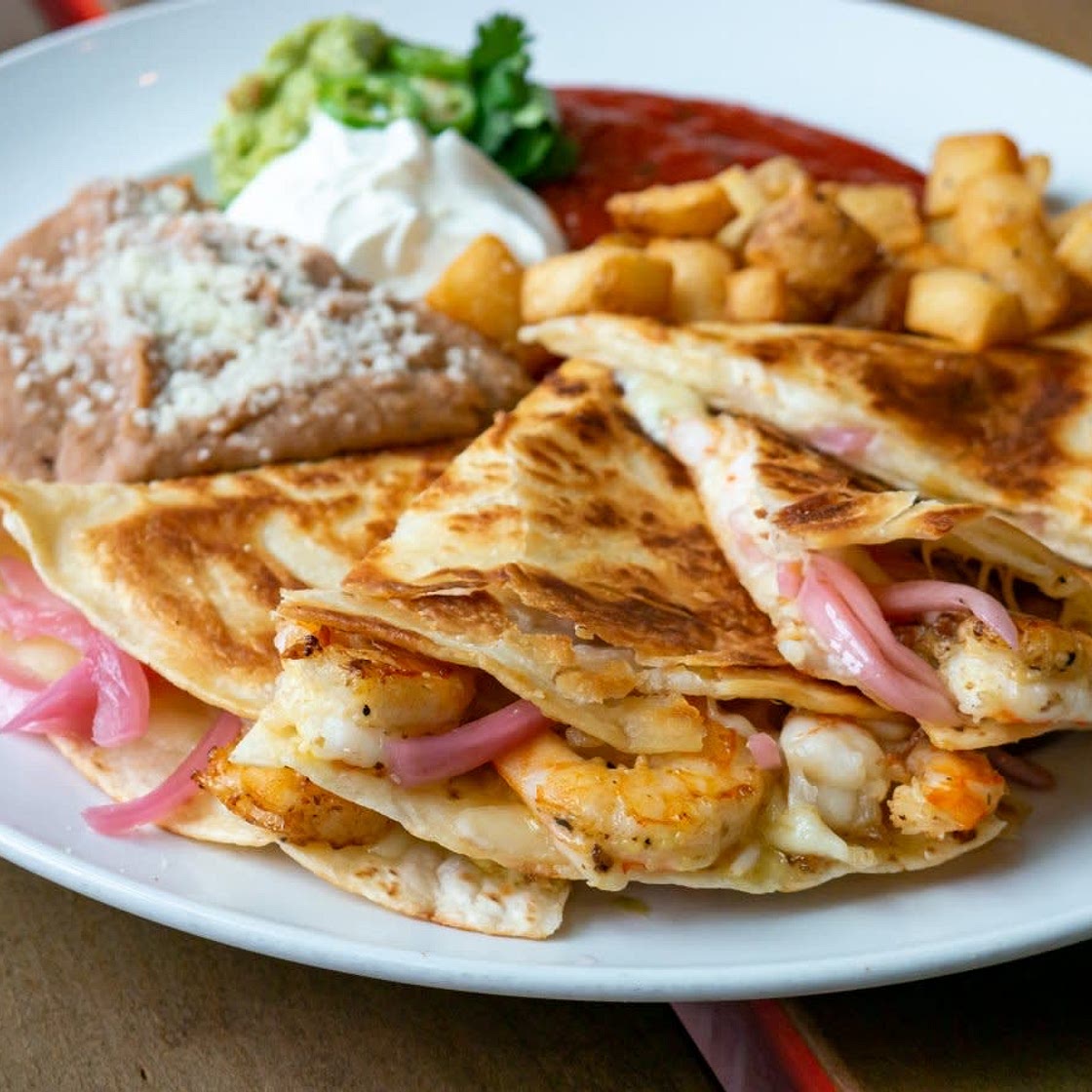 Tortilla Sandwiches Of Grilled Shrimp And Corn With Goat Cheese 