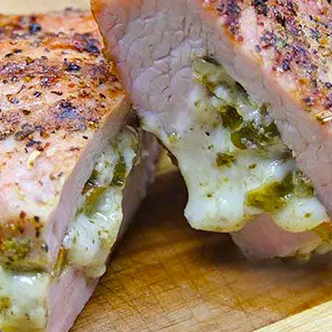 Stuffed Pork Chop on Himalayan Salt Block