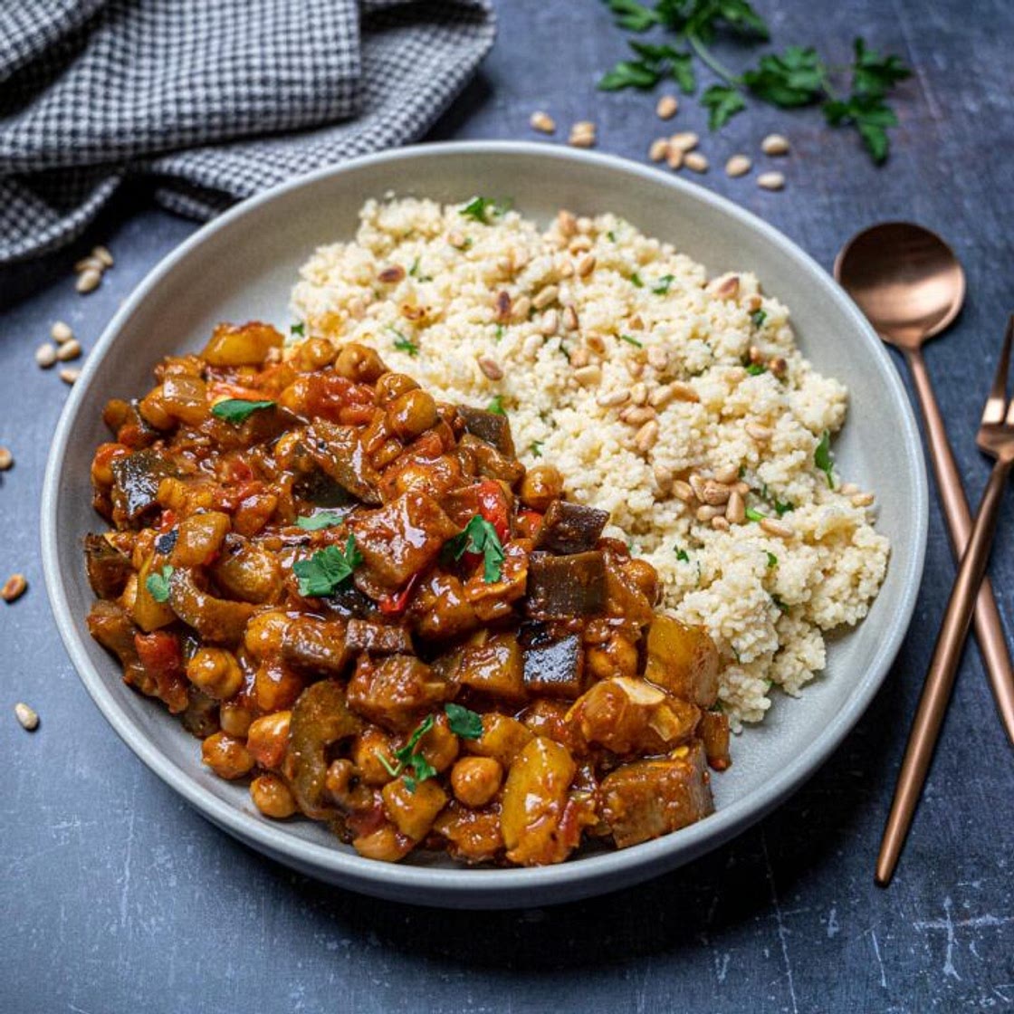 Moroccan Aubergine and Chickpea Tagine