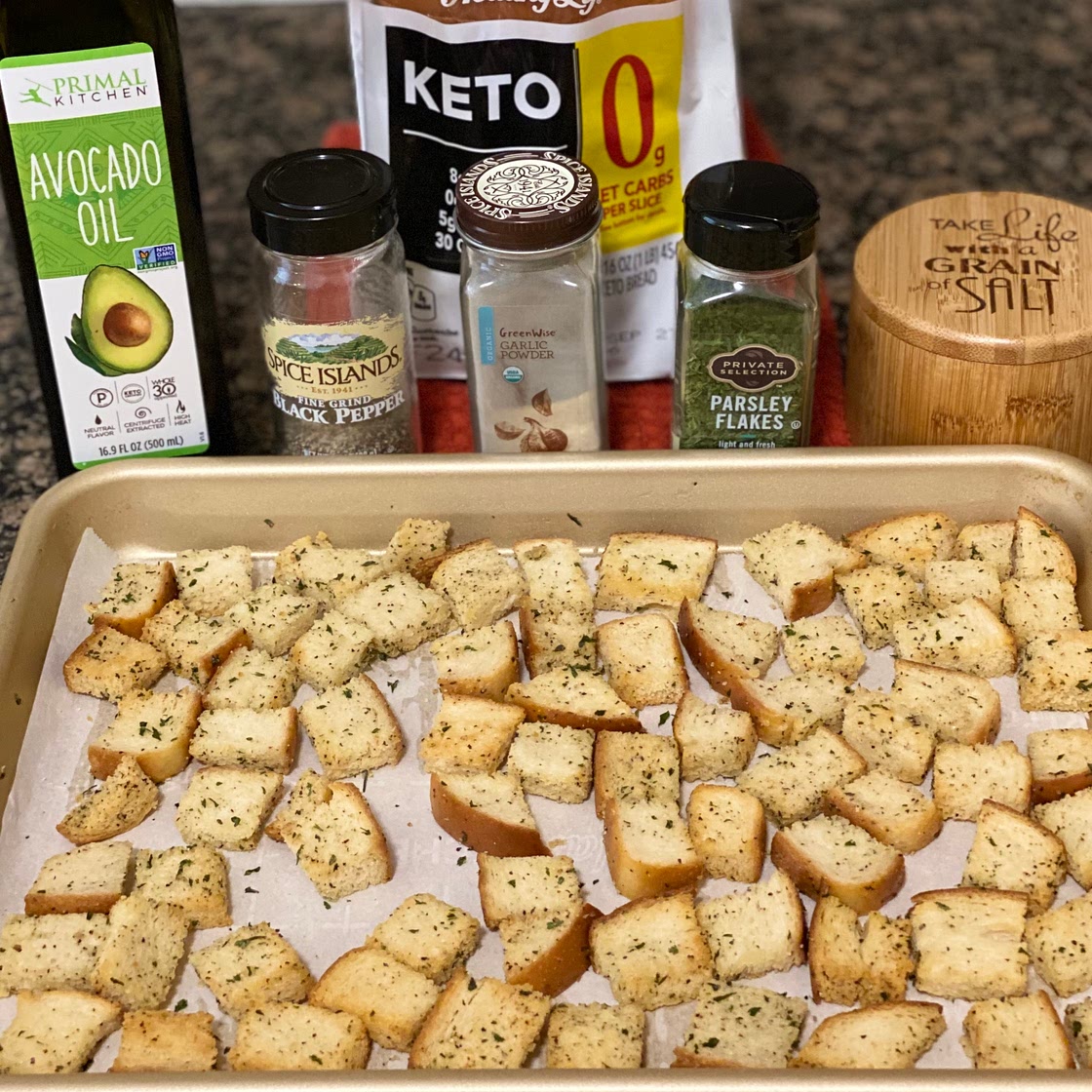 Keto (Almost 0 Net Carb) Savory Croutons