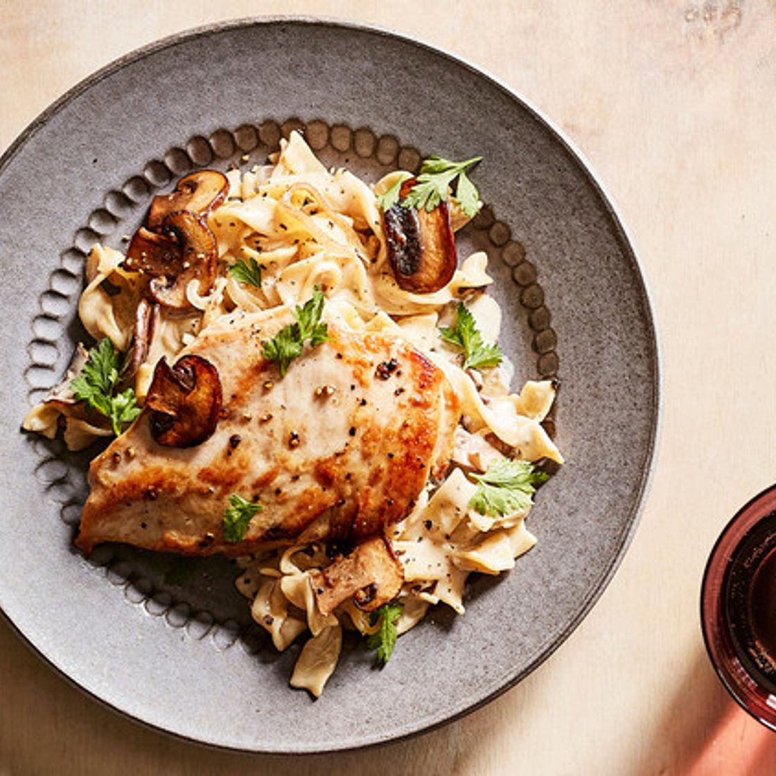 Creamy Chicken and Mushrooms with Egg Noodles