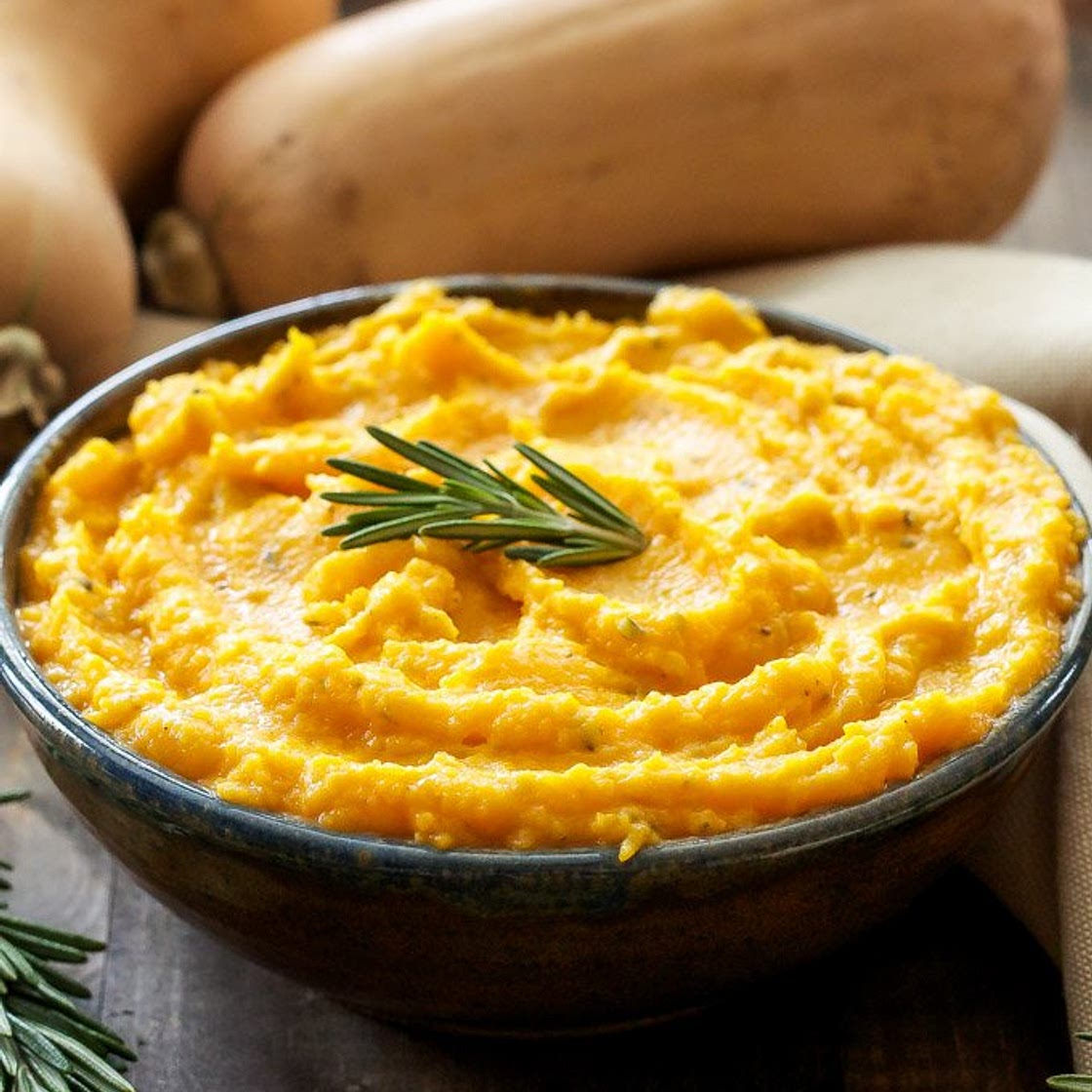 Mashed Butternut Squash with Goat Cheese and Rosemary