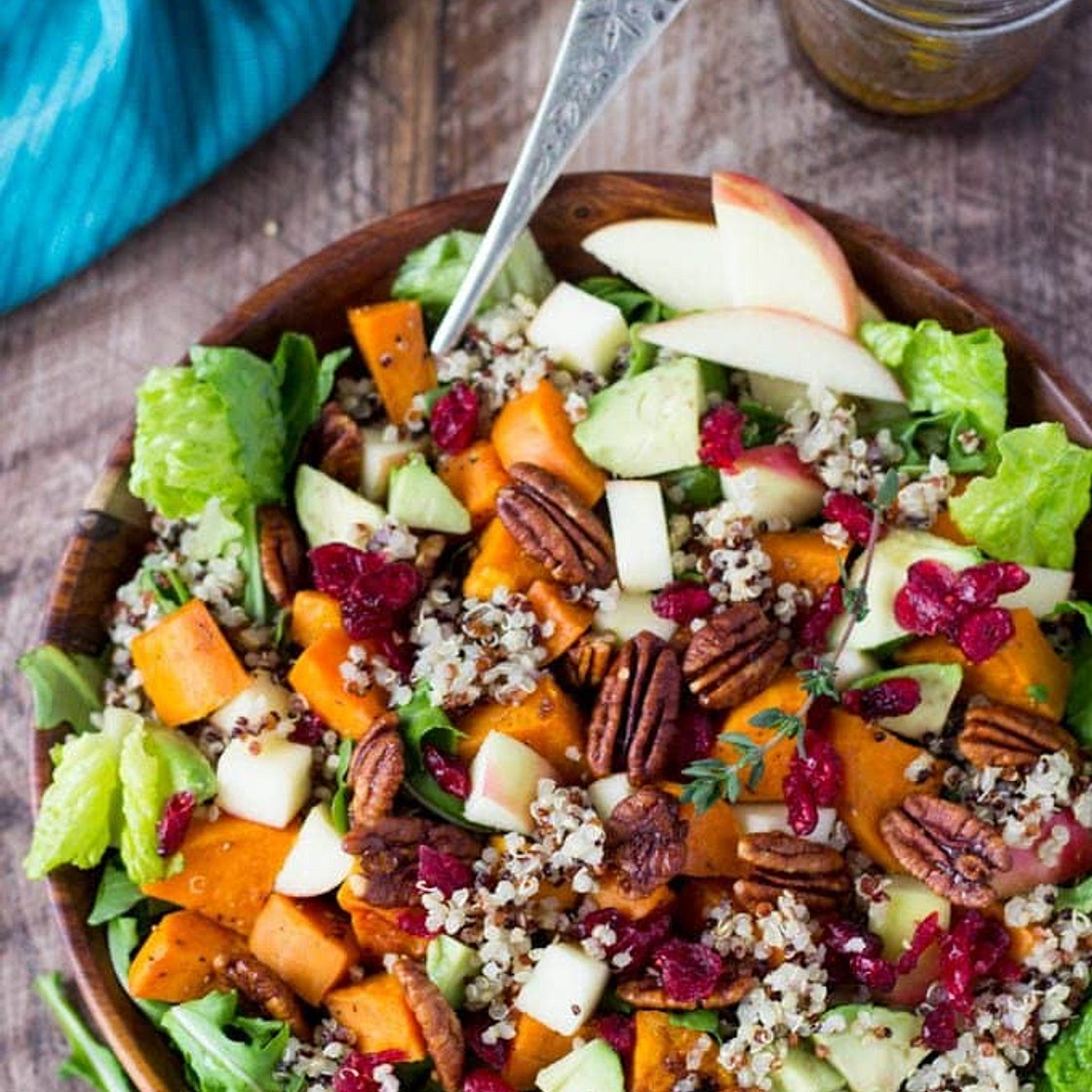 Harvest Sweet Potato + Quinoa Bowl with Maple Dijon Vinaigrette