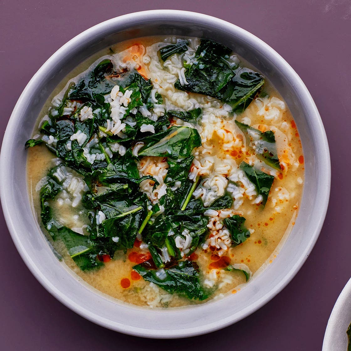 Cheesy Rice Porridge With Greens