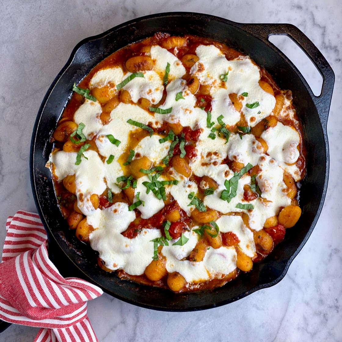 One-Pot Crispy Gnocchi with Burst Tomatoes & Fresh Mozzarella