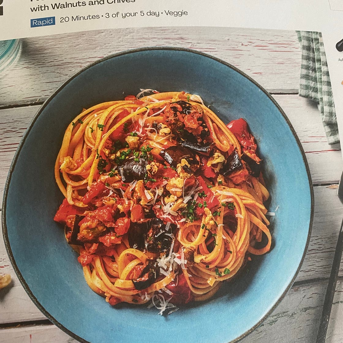 Roasted red pepper and aubergine linguine 