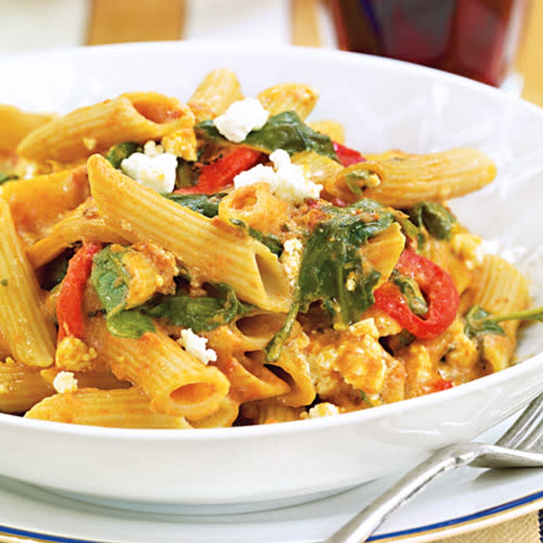 Baked Pasta with Sweet Pepper, Spinach & Arugula