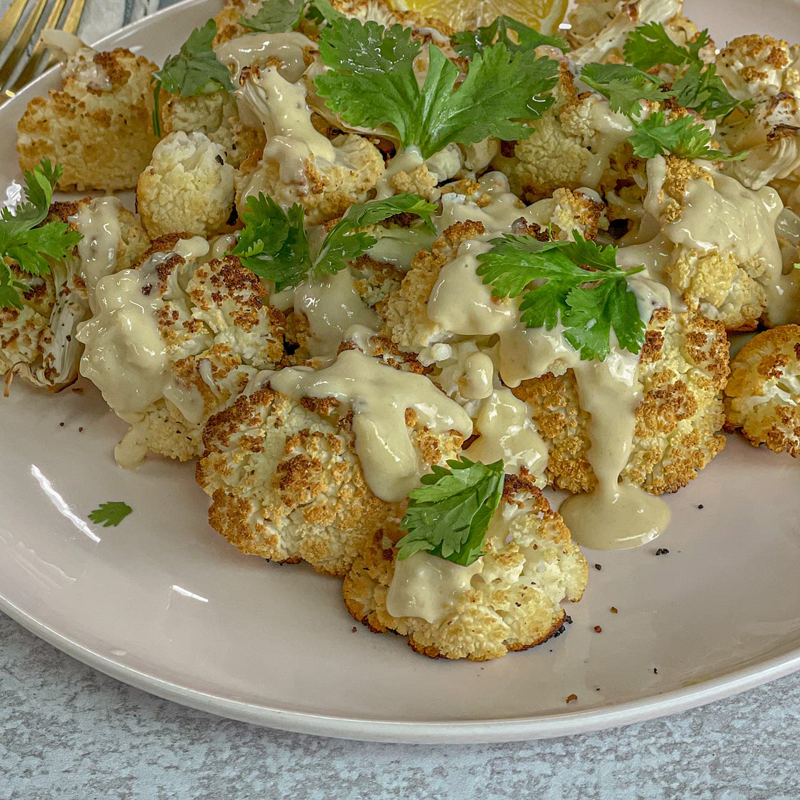 Spicy Roasted Cauliflower with Tahini Dressing