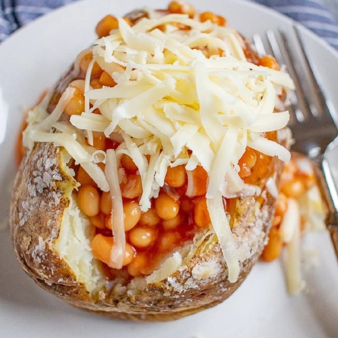 baked potato, cheese & beans