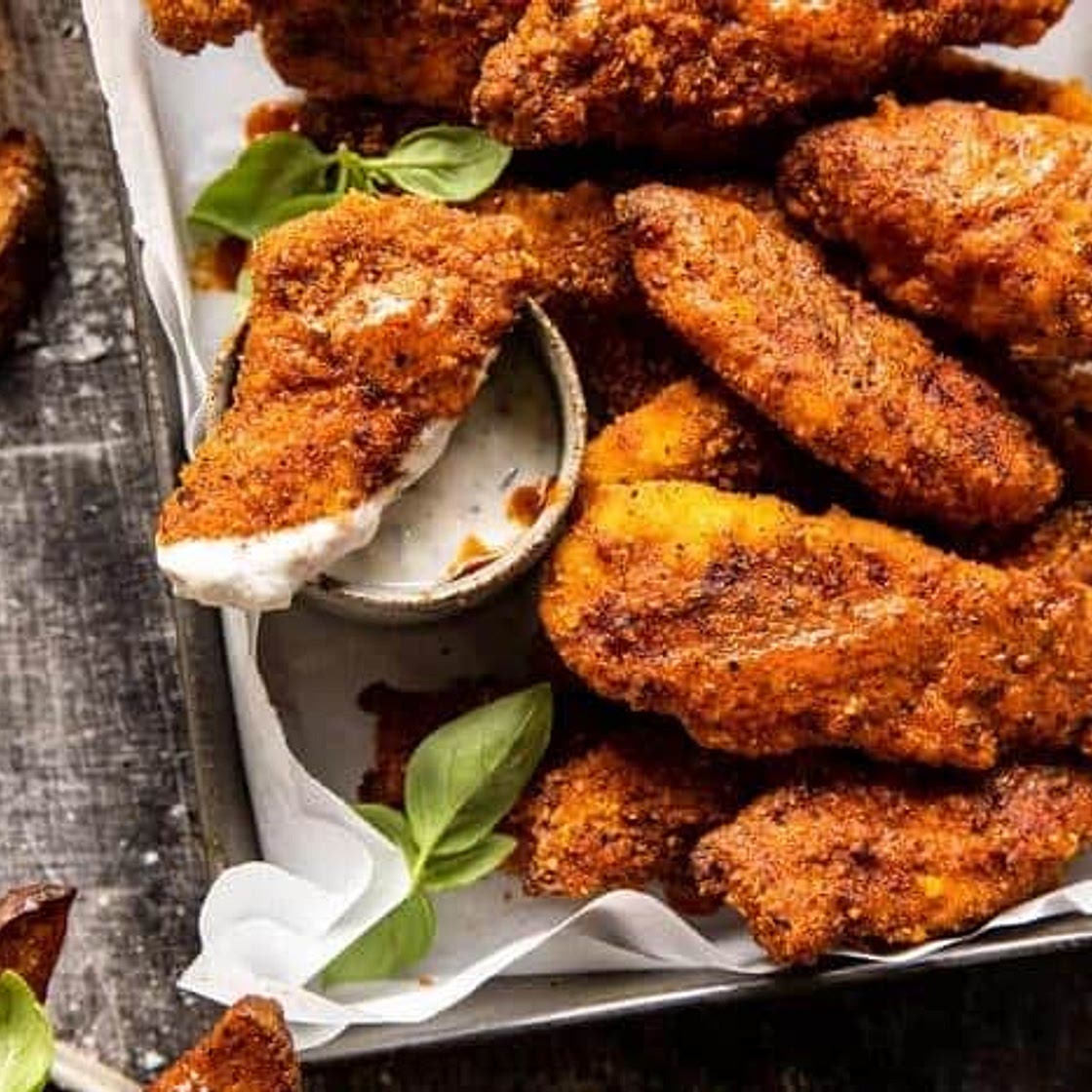 Black Pepper Rub Chicken Fingers with Greek Yogurt Ranch Dressing