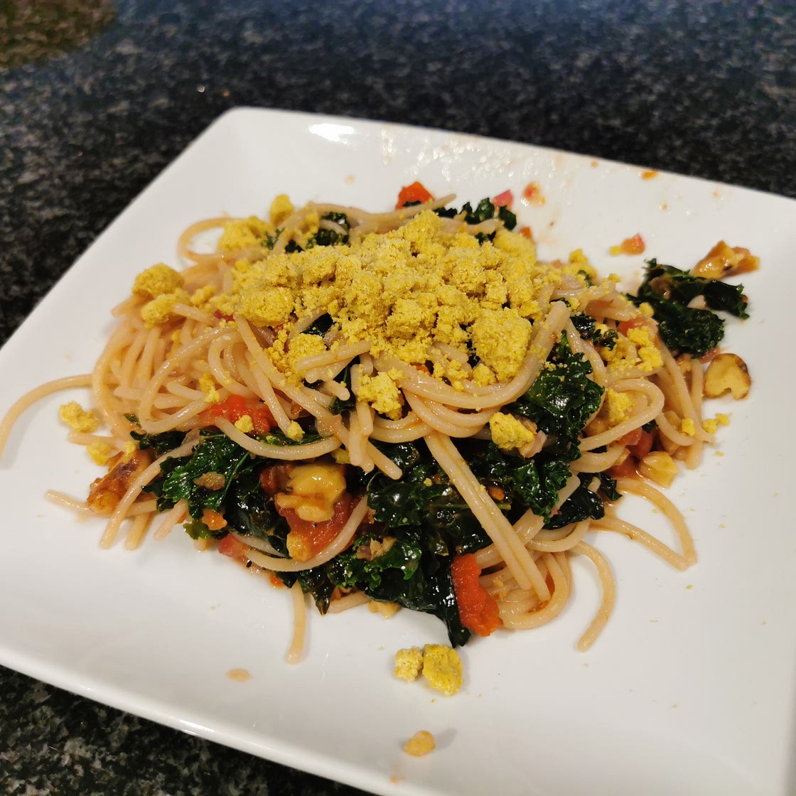 Kale Pasta with Walnuts and Parmesan