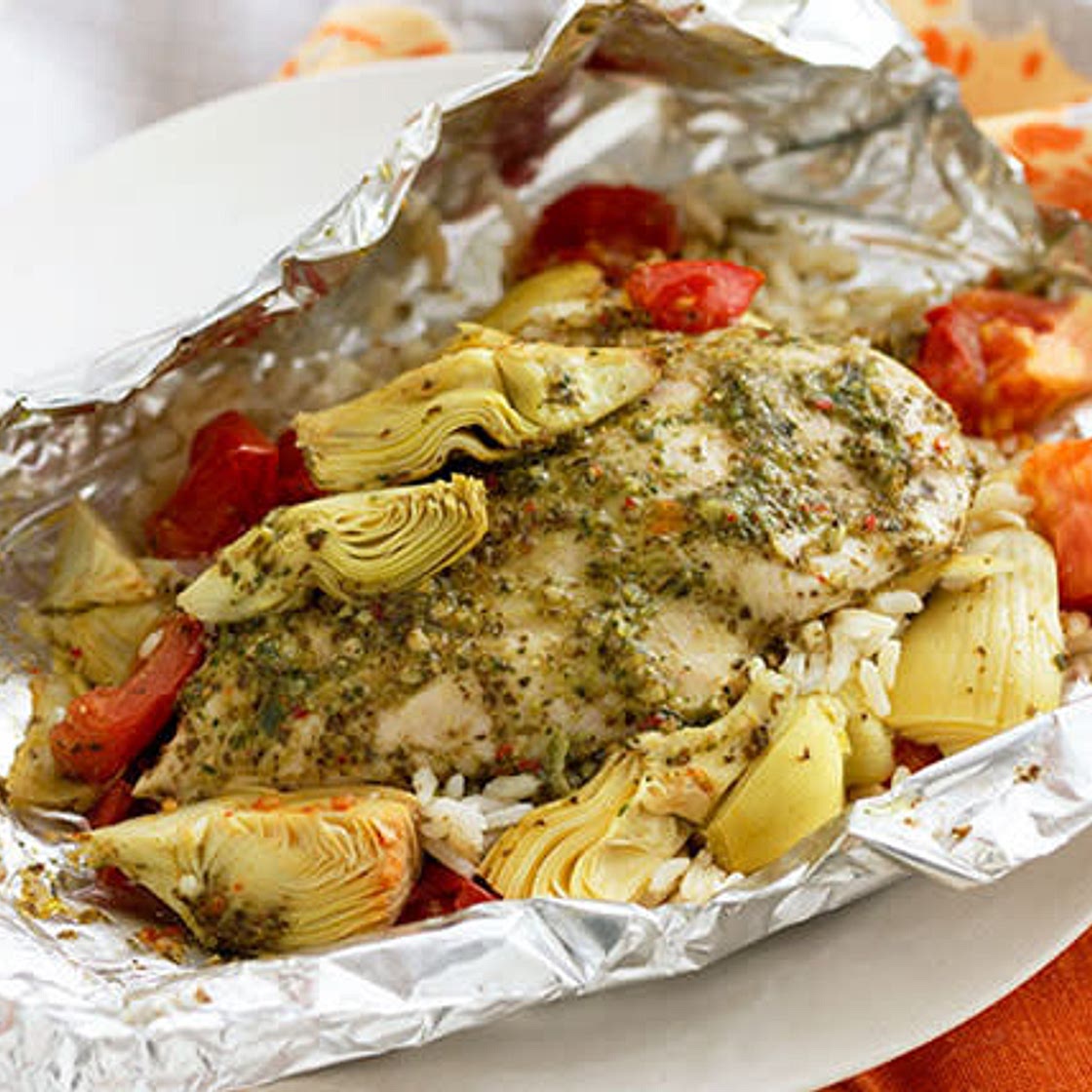 Foil Pack Artichoke Chicken Dinner