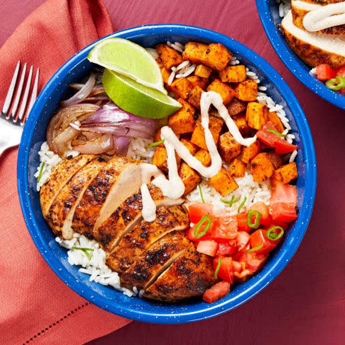 Chicken and sweet potato rice bowls