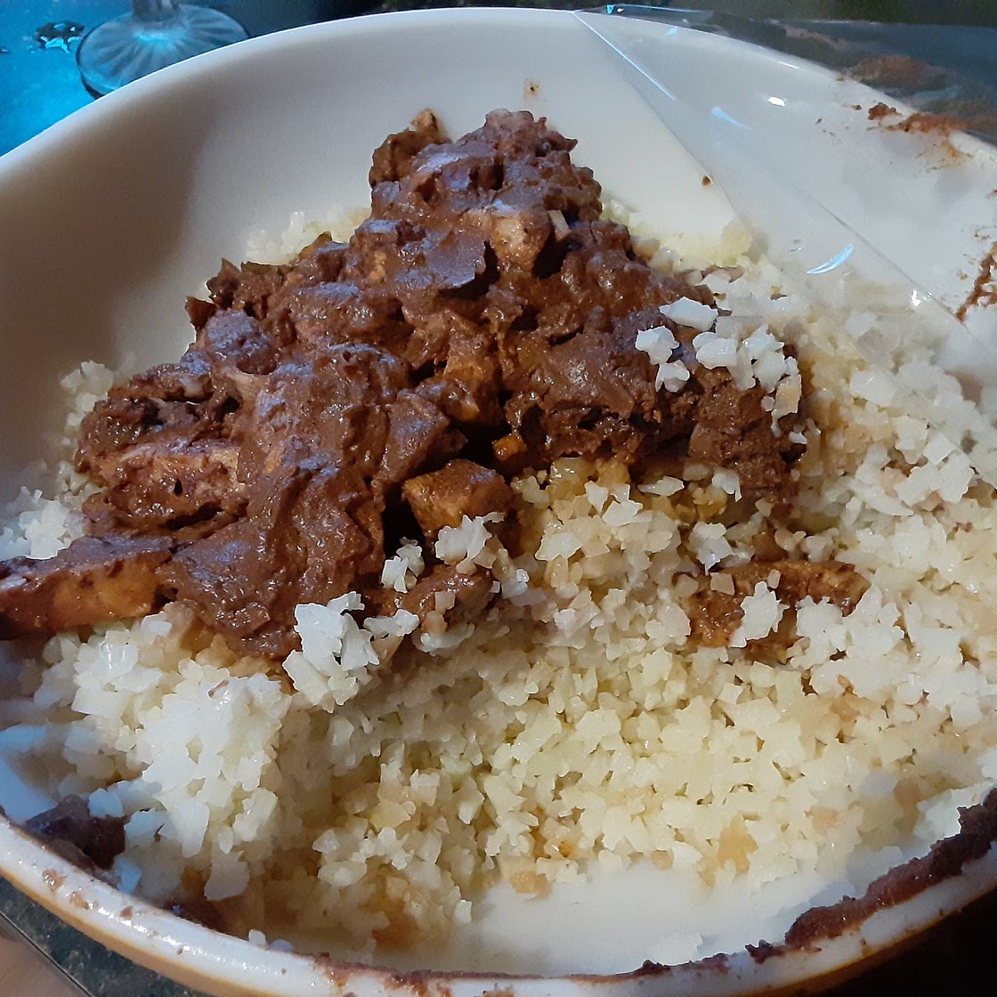 chicken mole with  riced cauliflower
