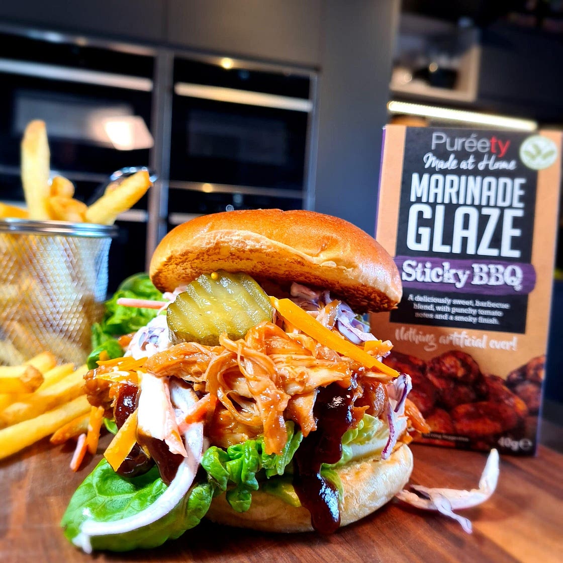 Sticky BBQ Chicken Sandwich with Pickles & Lancashire cheese by Pureety