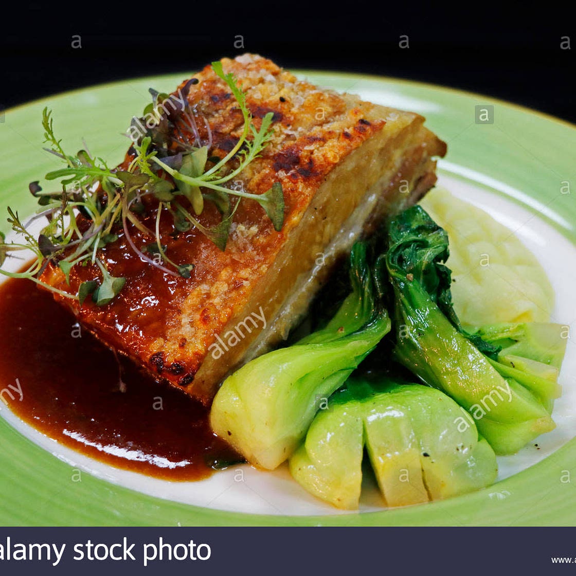 Asian belly pork with pak choi & celeriac mash