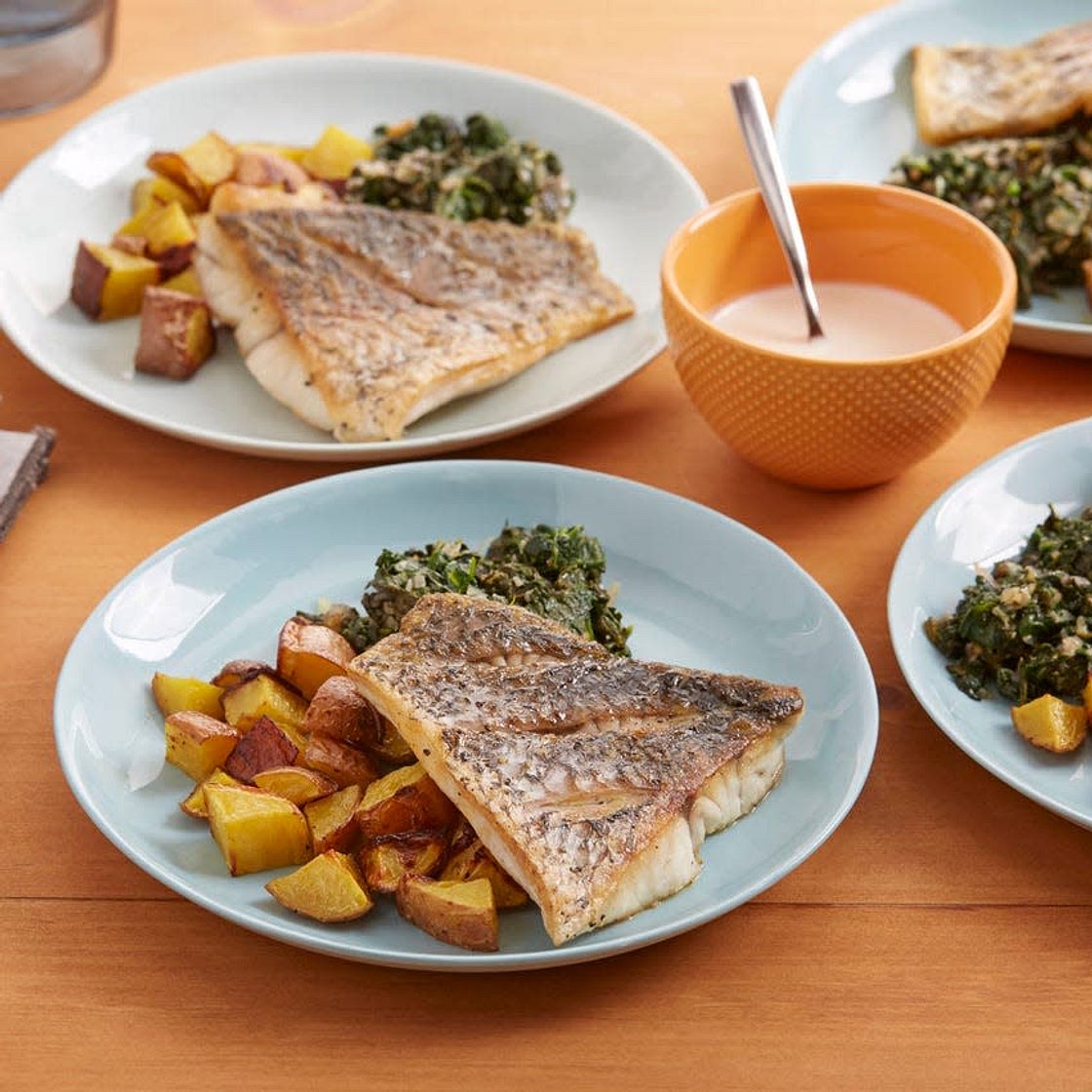 Pan-Seared Barramundi with Potatoes and Spinach