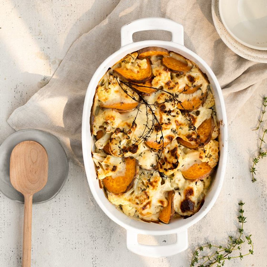 Gratin de patates douces & de chou-fleur