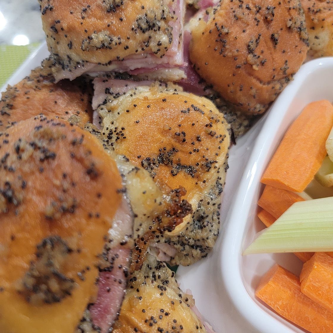 Tailgating: Poppyseed Mustard sauce Ham n Cheese Sliders