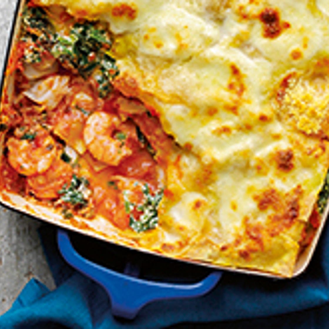 Cod and prawn lasagne with ricotta and mozzarella