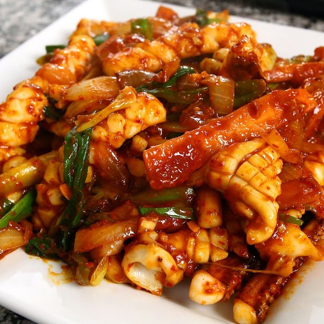 Spicy stir fried squid (Ojingeo-bokkeum)