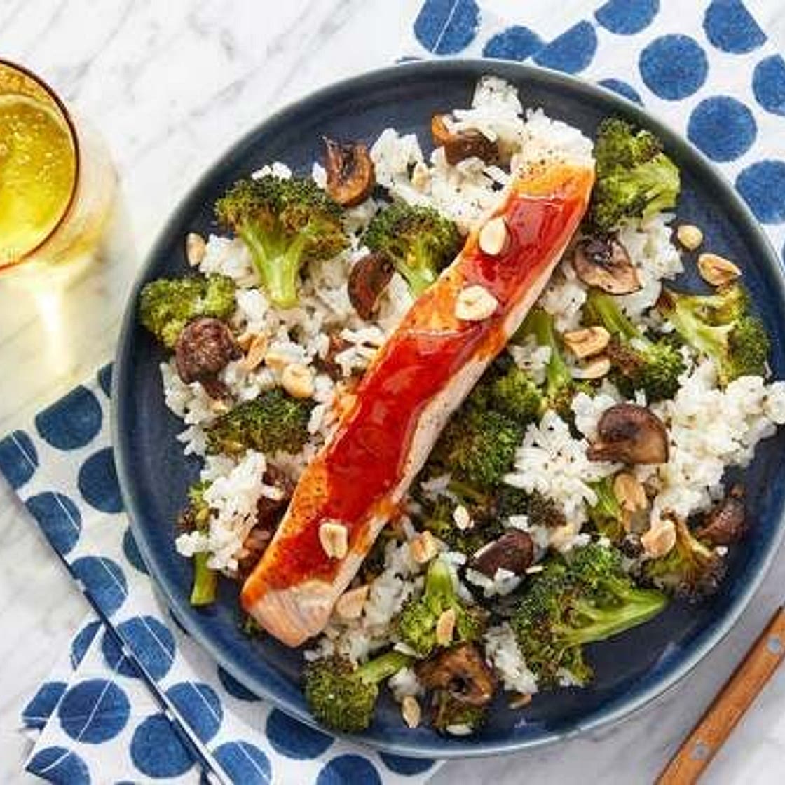 Soy-Gochujang Salmon with Broccoli & Mushroom Rice