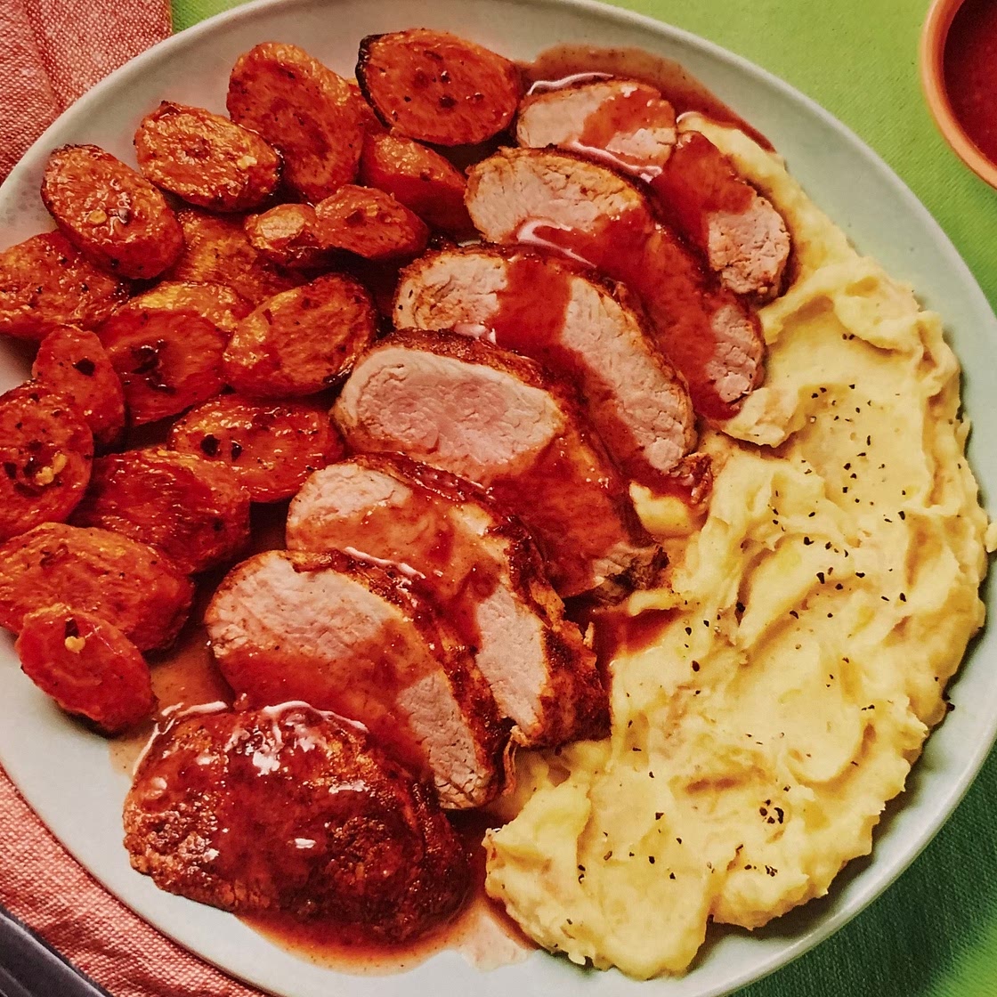 Sweet & Smoky Pork Tenderloin with Chili Roasted Carrots, Mashed