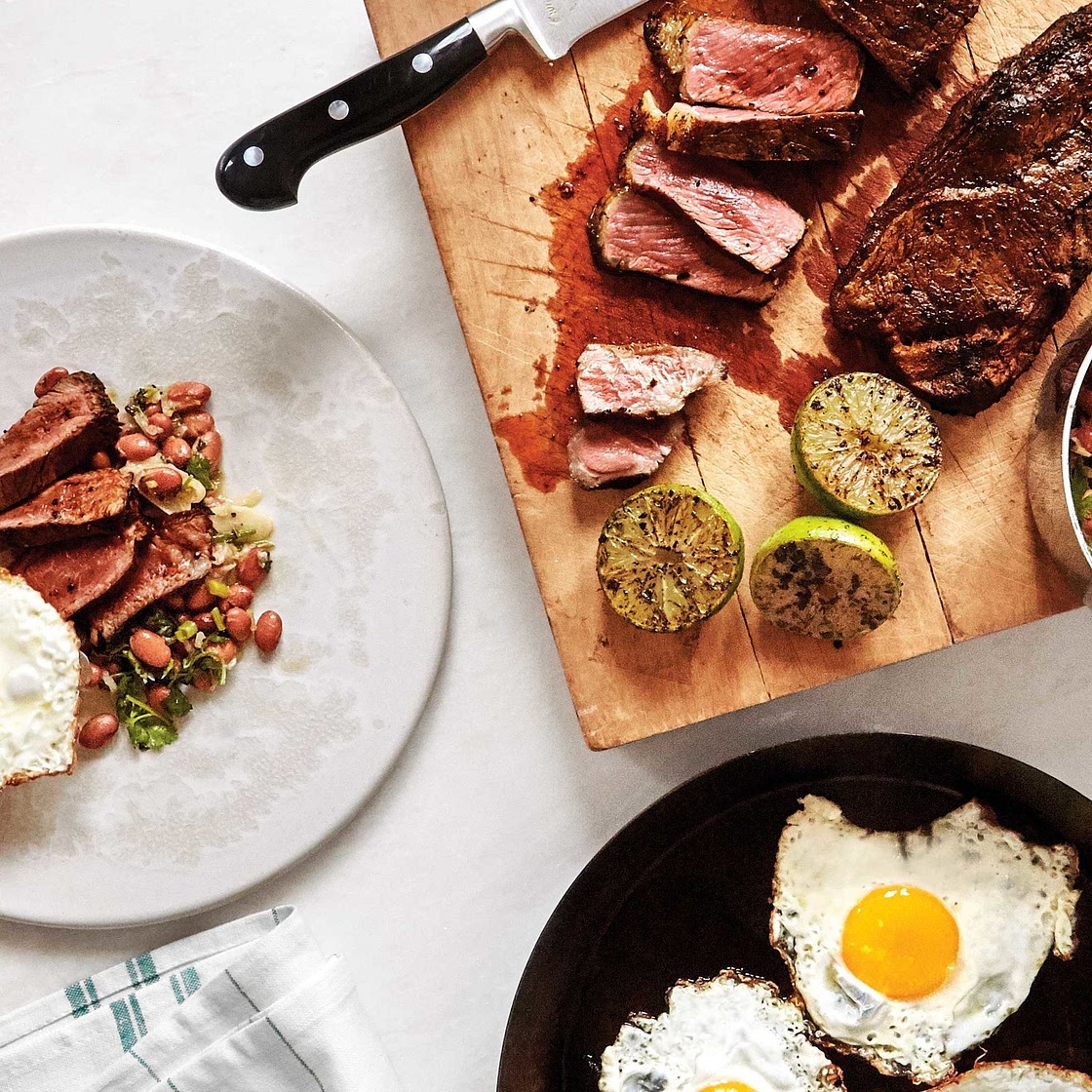 Steak and Eggs with Saucy Beans