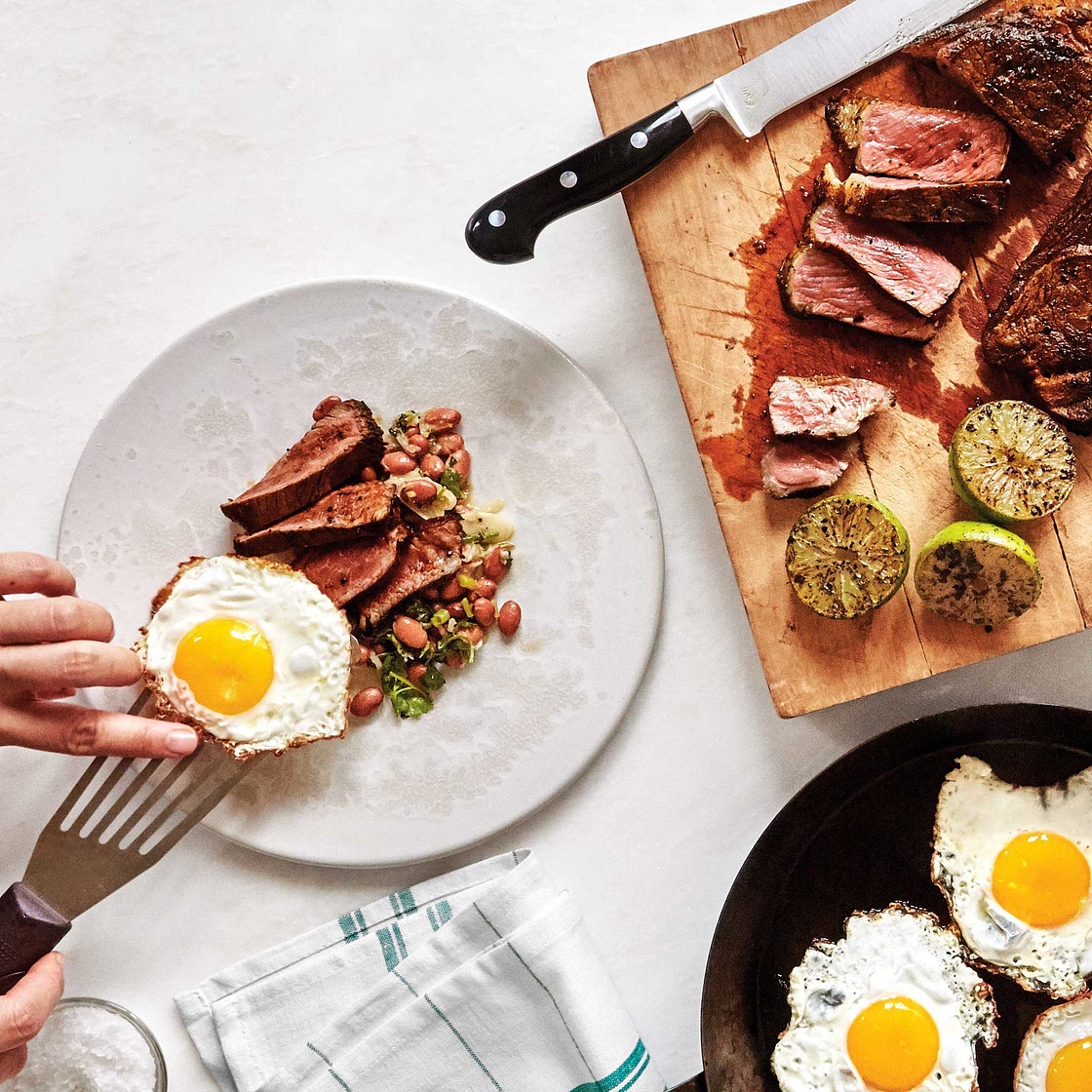 Steak and Eggs with Saucy Beans