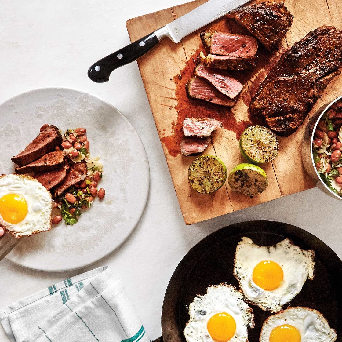 Steak and Eggs with Saucy Beans