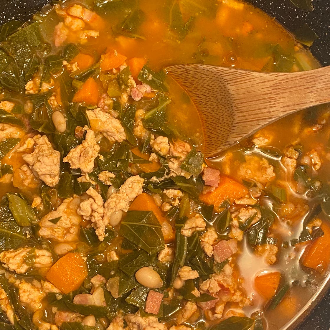 Turkey chili soup with collard greens 