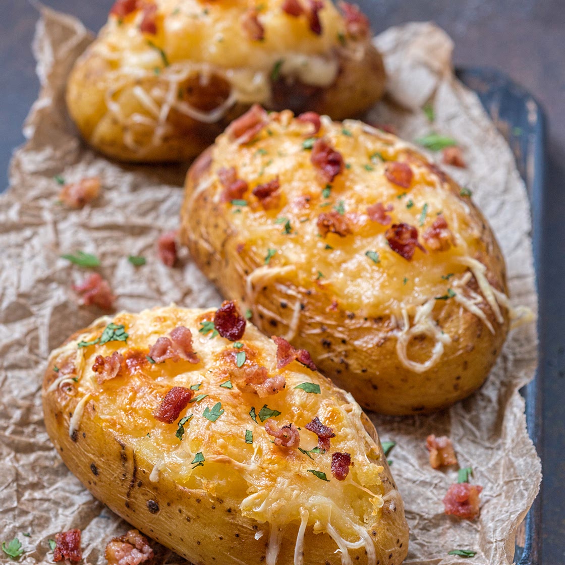 Stuffed Jacket Potato with Cheese and Bacon