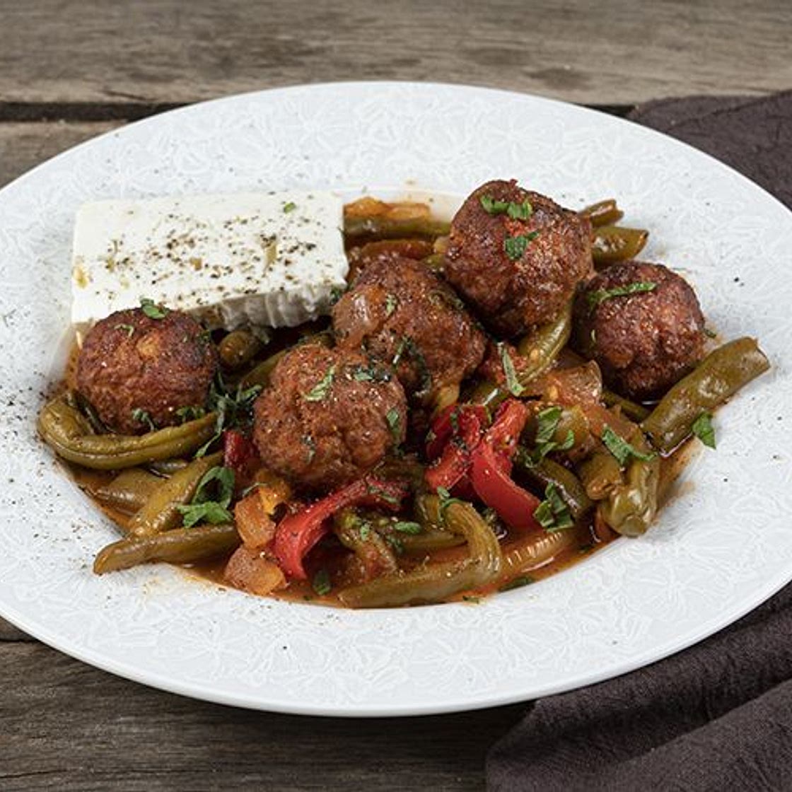 Pork meatballs and green beans