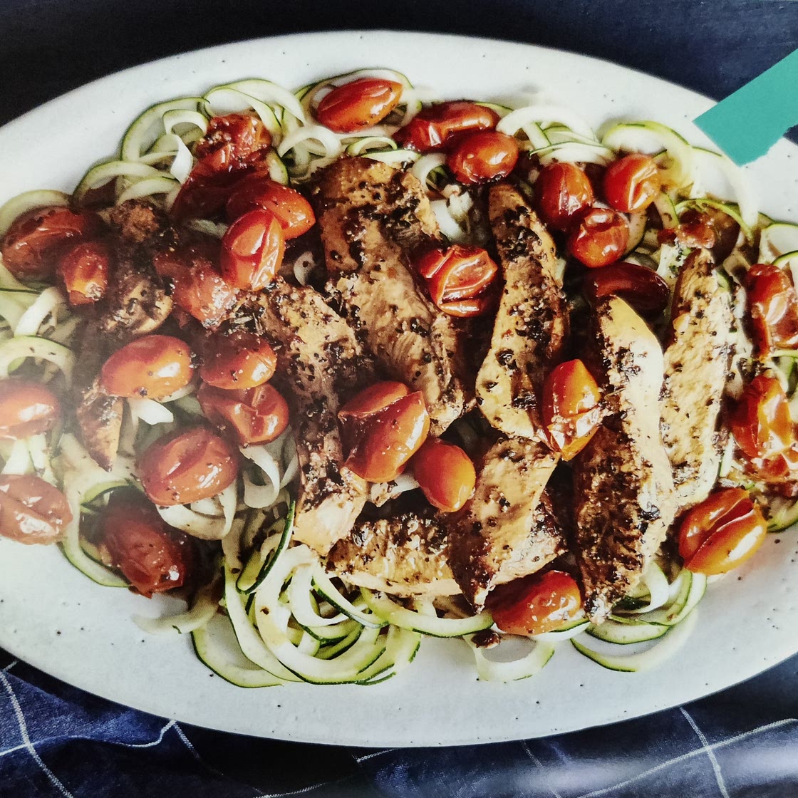 Balsamic-Dijon Chicken over Zucchini Noodles