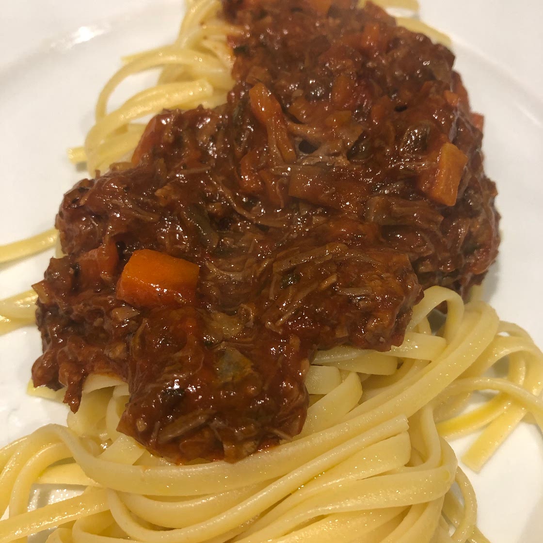 Leftover beef brisket spaghetti bolognese