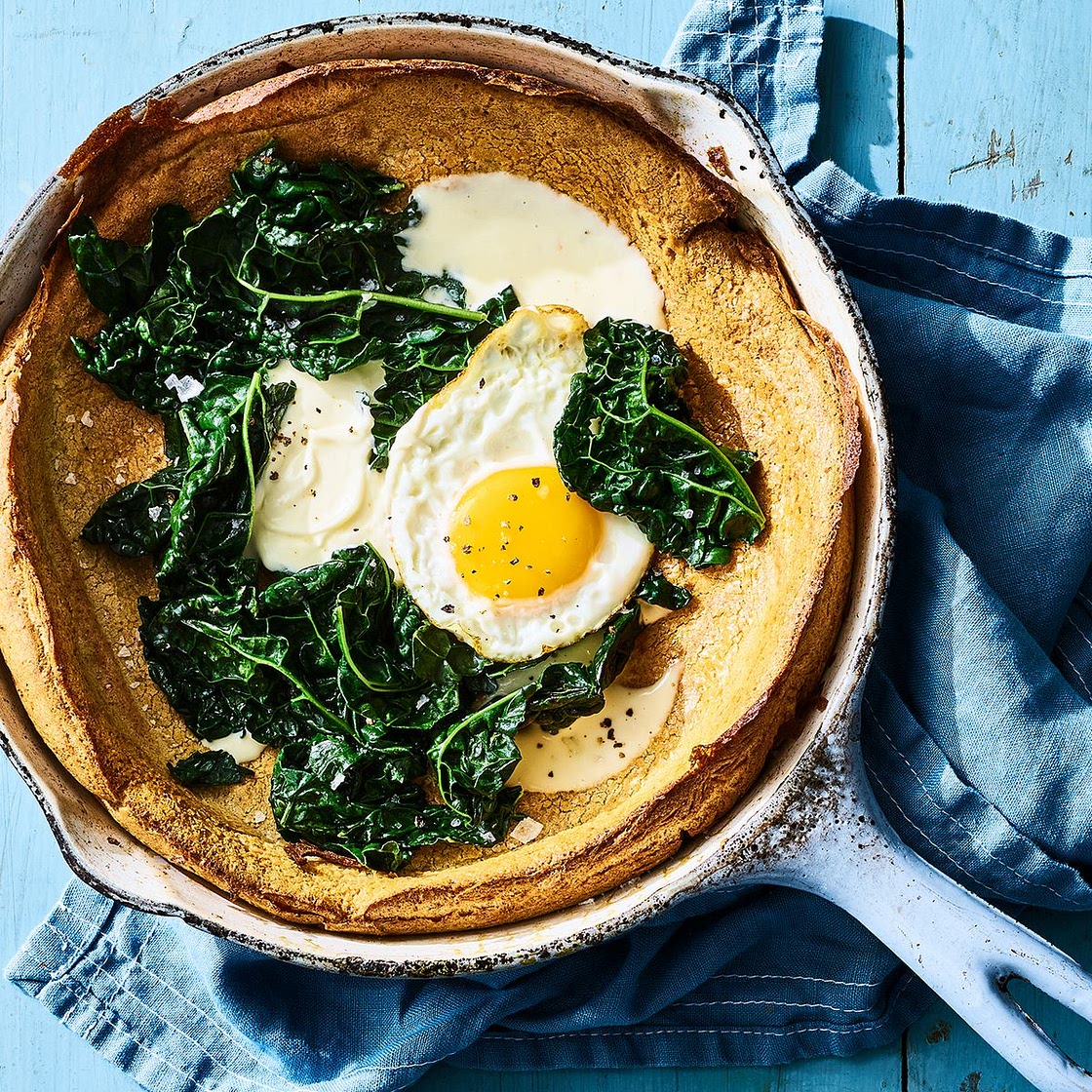 Rye Puff Pancake (Dutch Baby) with Kale & Eggs