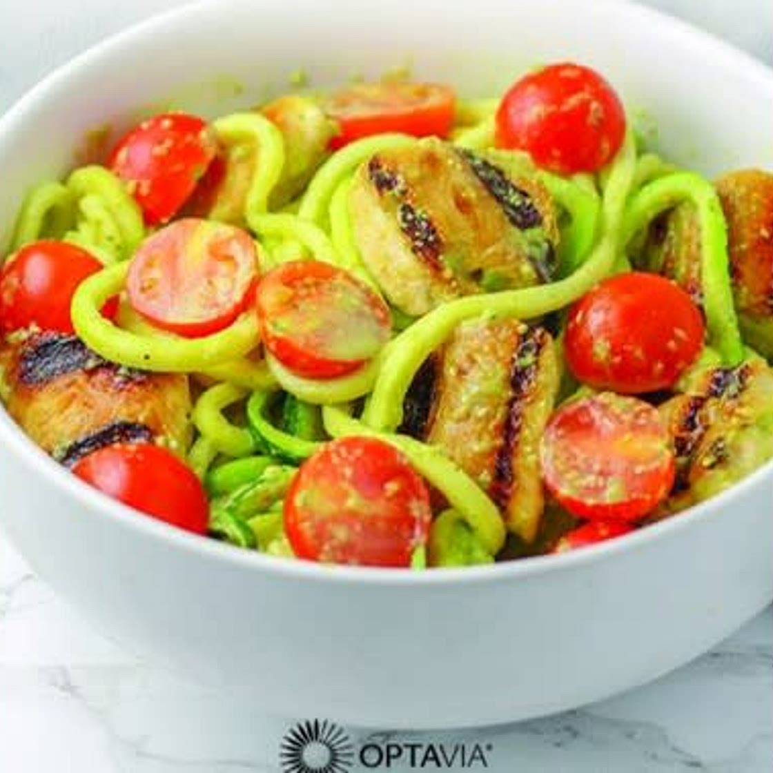 Pesto Zucchini Noodles with Grilled Chicken