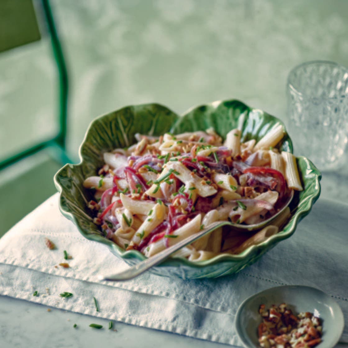 Penne Pasta with Red Onions and Goat's Cheese