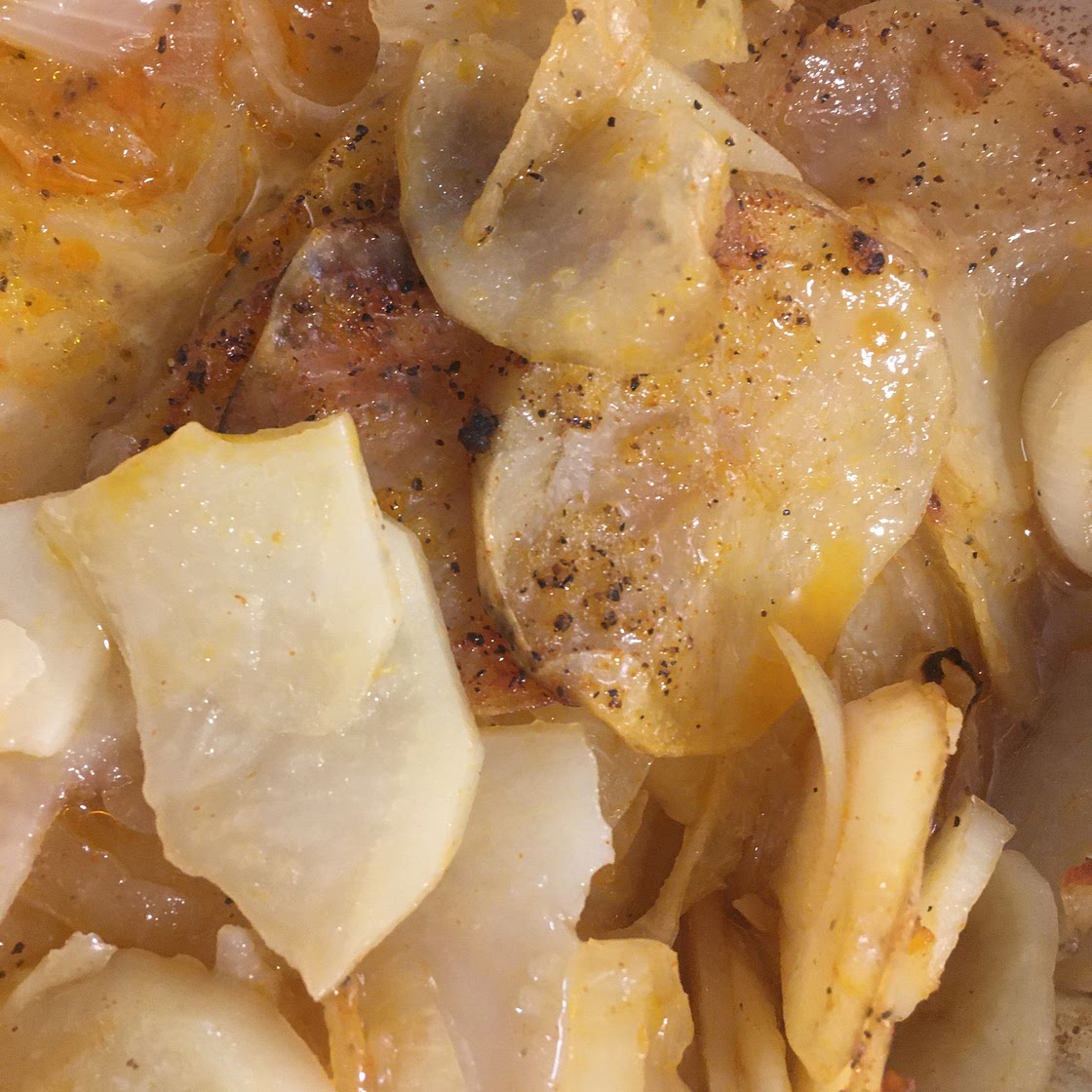 Roasted potato round slices