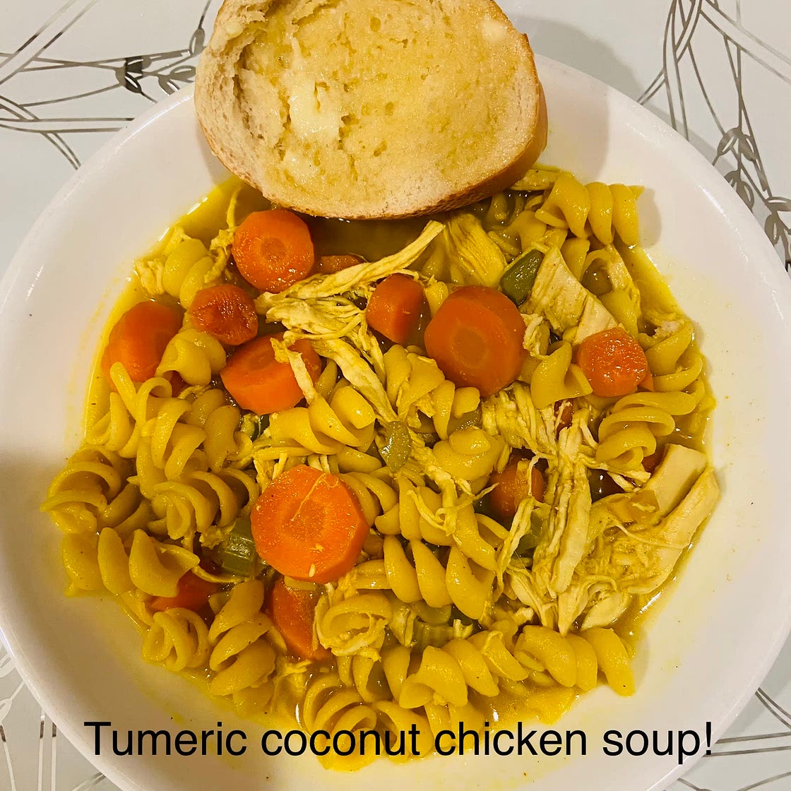 Turmeric coconut chicken noodle soup 