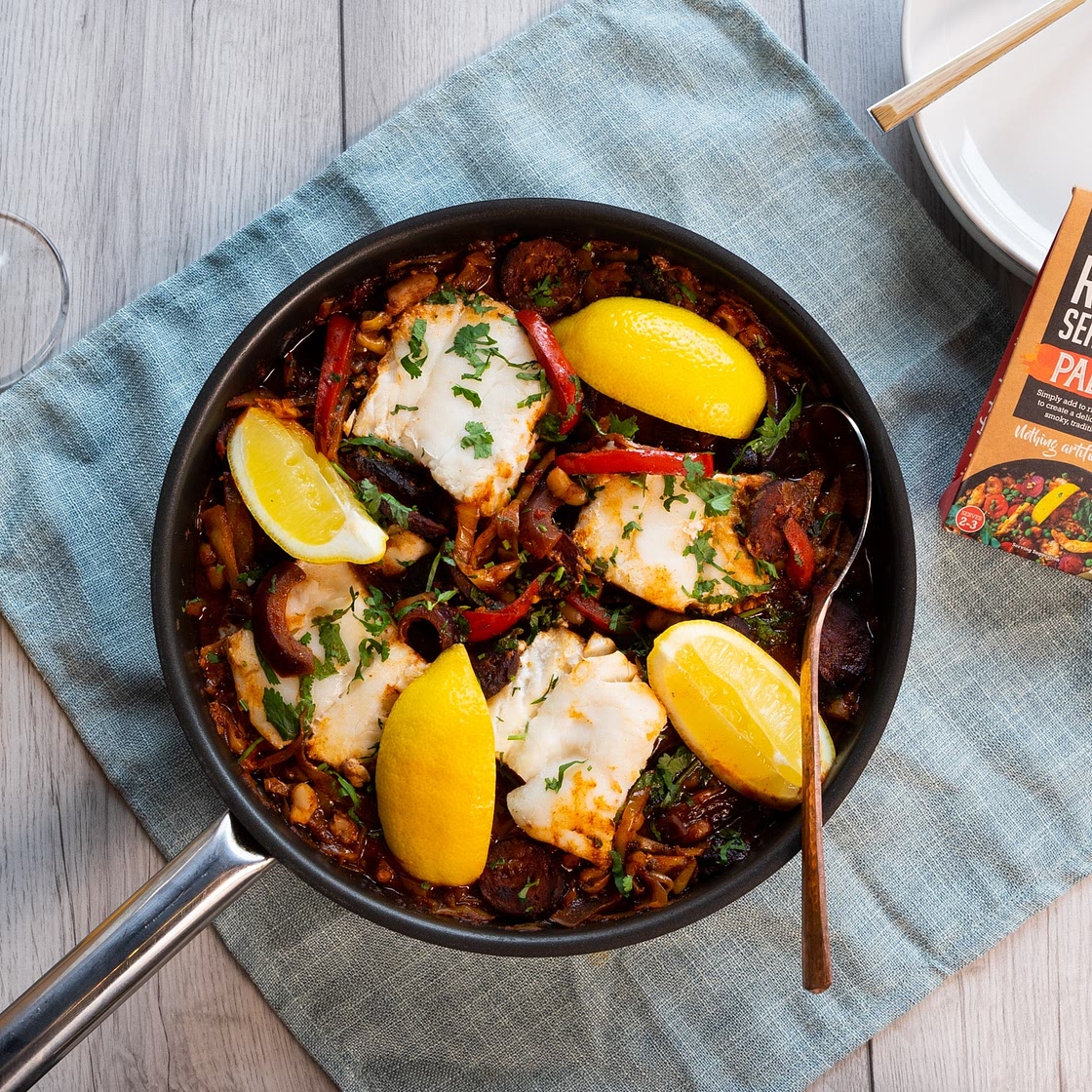Cod, Chorizo and White Bean Stew by Pureety