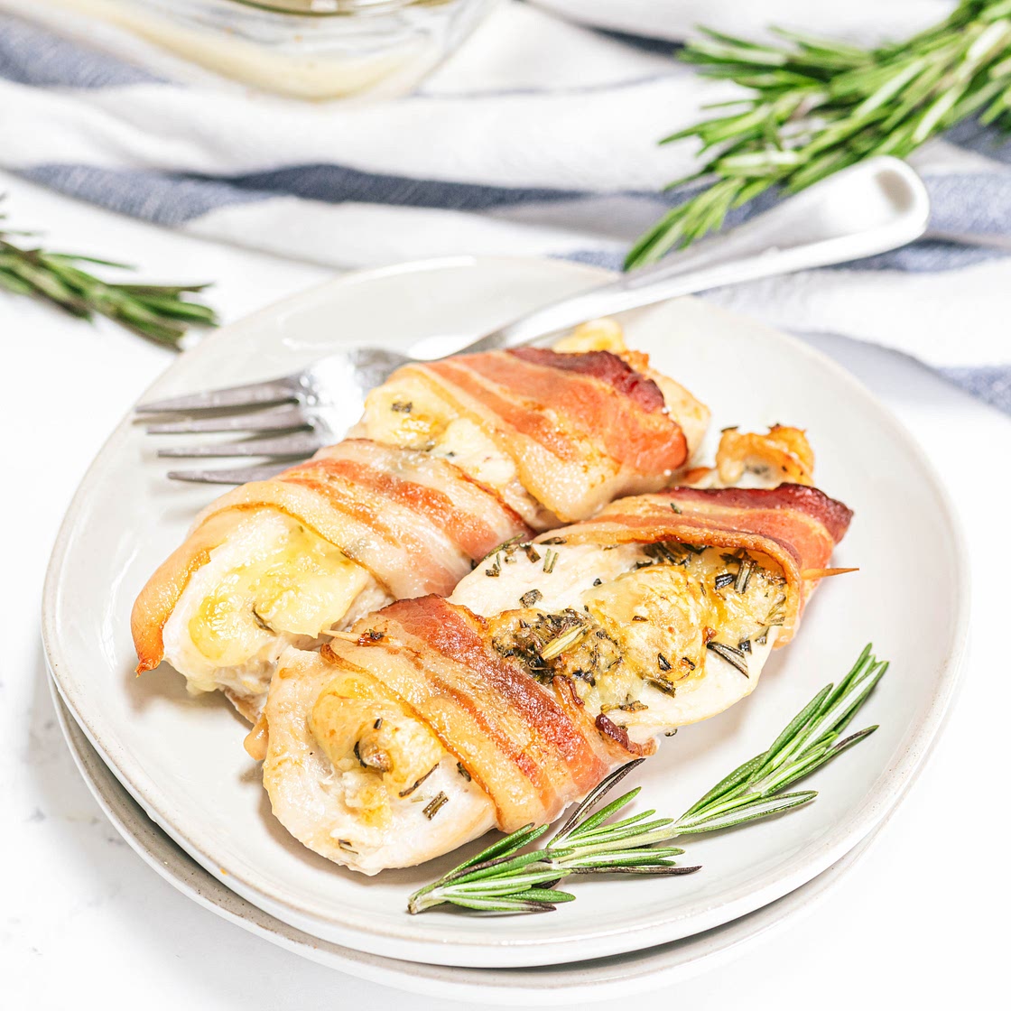 Brie and Rosemary Bacon Wrapped Stuffed Chicken