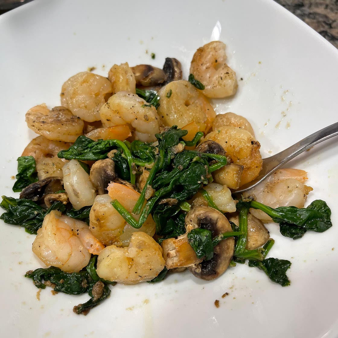 Sautéed shrimp, spinach and mushrooms