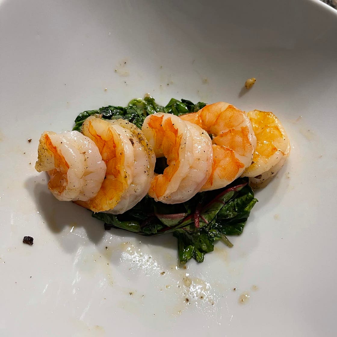 Sautéed shrimp, spinach and mushrooms